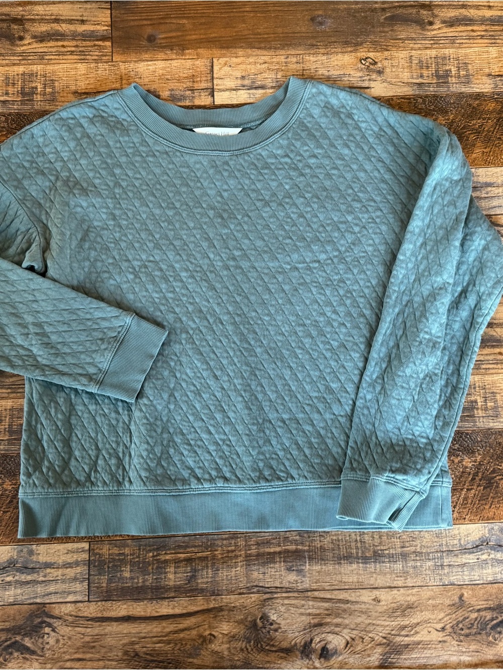 Garnet Hill Women Cotton Quilted Pullover Sweatshirt Sage Green Small